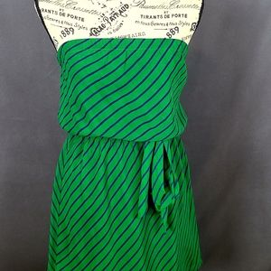 Express Navy/Green Strapless Mini Dress